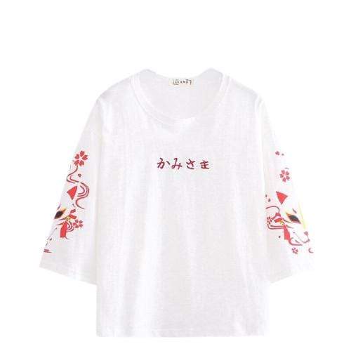 T-Shirt japonais tête de chat en blanc