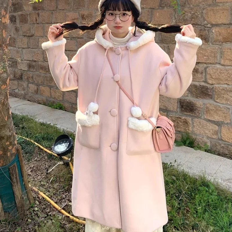 Manteau Long Rose Kawaii