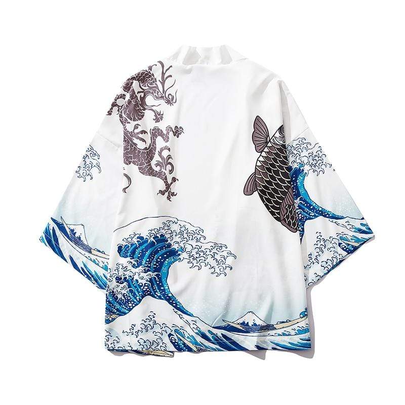Kimono Blanc Vague Japonais