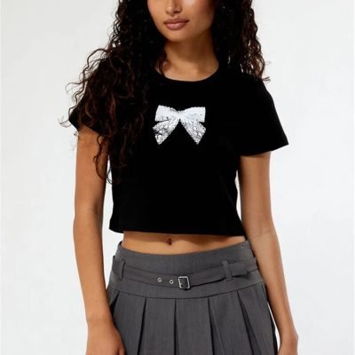 Crop Top Noir à Noeud