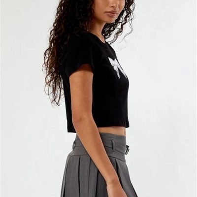 Crop Top Noir à Noeud