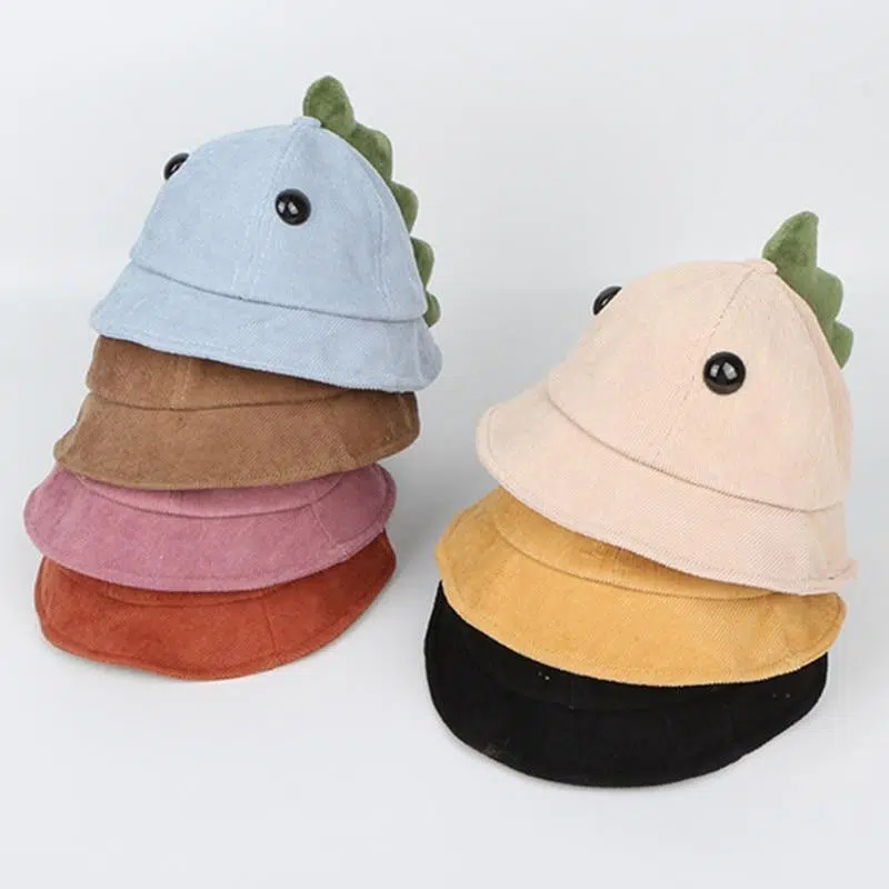 Chapeau - Casquette - Bonnet Kawaii 2019 new corduroy Cute dinosaur Bucket Hat Fisherman Hat outdoor travel hat Sun Cap Hats for Children boys and girls 01