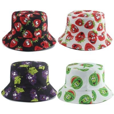 Chapeau - Casquette - Bonnet Kawaii Cute Strawberry Printed Fisherman Hat Women Men Summer Foldable Panama Bucket Hat Reversible Fishing Cap Bob Chapeau Sun Hat