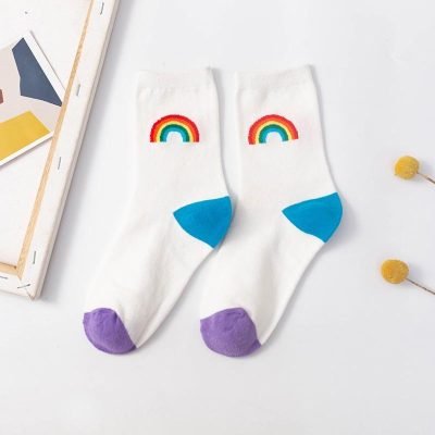 Chaussette Kawaii rainbow striped socks harajuku woman kawaii calcetines women skarpetki meias meia chaussette sock sokken cotton calcetas mujer