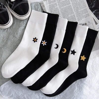 Chaussette Kawaii white black socks hip hop woman calcetines women skarpetki meias mulher meia calcetas cute chaussette sock streetwear fashion