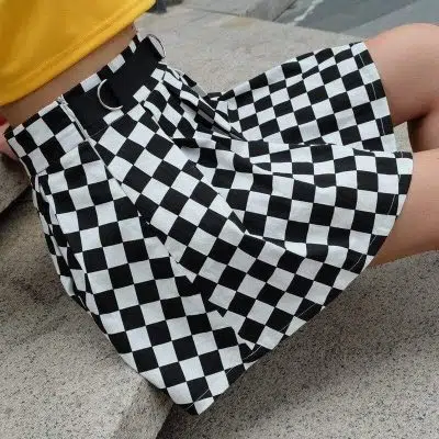 Jupe Kawaii damier noir et blanc