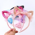 Serre Tête Novelty Kids Cat Ears mesh Headband Sequins hair head hoop band accessories cute Girl Hairband princess Crown Tiara Headwear 1pc