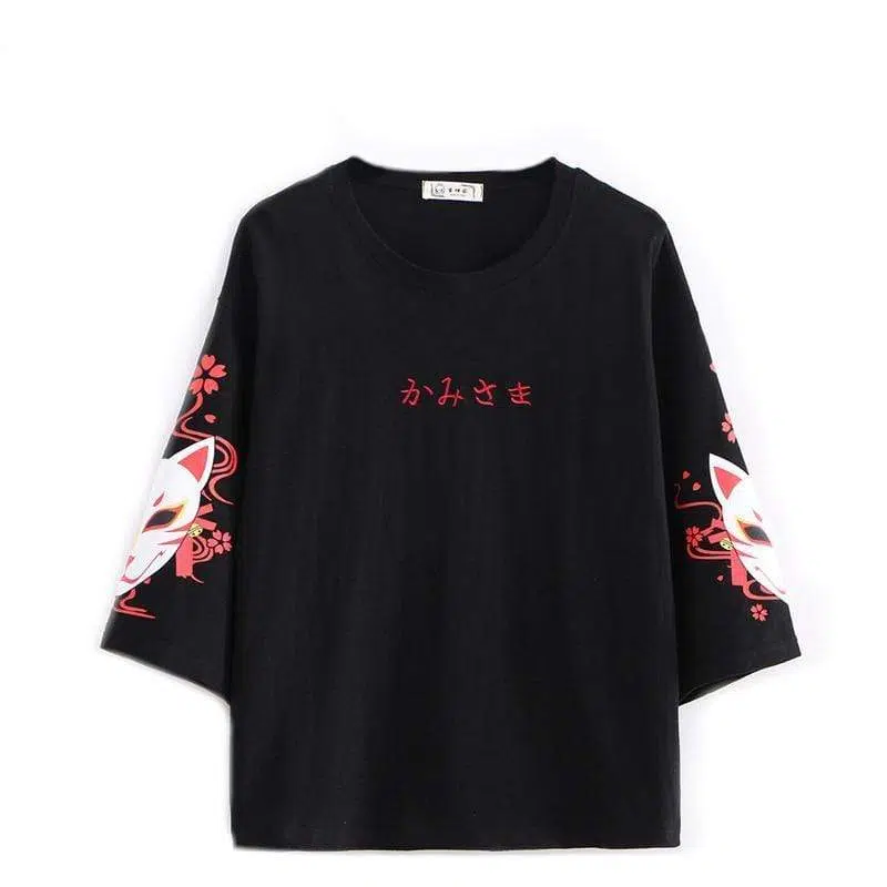 T-shirt Japonais Tête de Chat En Noir